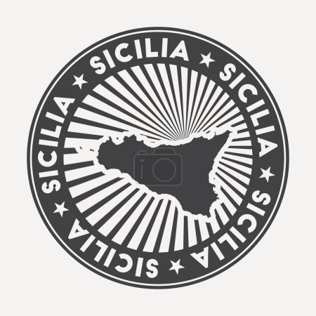Logo redondo Sicilia Insignia de viaje vintage con el nombre circular y el mapa del vector de la isla