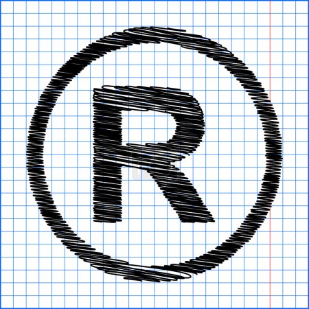 Ilustración de Signo de marca registrada. Icono de estilo plano con efecto garabato en papel escolar
. - Imagen libre de derechos