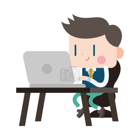 Téléchargez les illustrations : Illustration de caractère. Homme d'affaires utilisant la bande dessinée de l'ordinateur, eps - en licence libre de droit