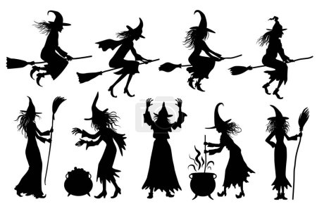 Halloweens brujas siluetas conjunto. ilustraciones vectoriales Halloweens brujas siluetas conjunto. ilustraciones vectoriales