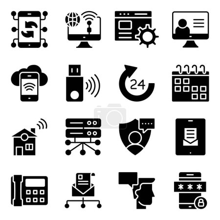 Ilustración de Pack de Comunicación, Tecnología y Dispositivos Iconos Sólidos - Imagen libre de derechos