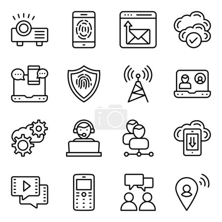 Ilustración de Paquete de iconos lineales de tecnología de comunicación - Imagen libre de derechos