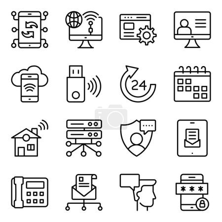 Ilustración de Pack of Communication, Technology and Devices Linear Icons - Imagen libre de derechos