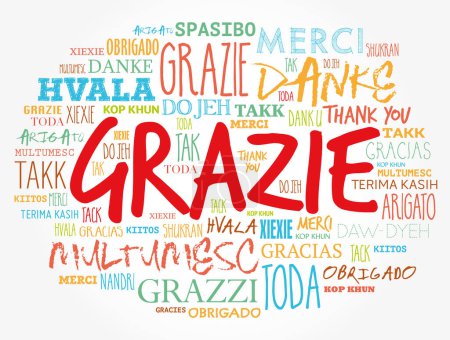 Illustration for Grazie (Thank You in Italian) word cloud background in different languages - Royalty Free Image