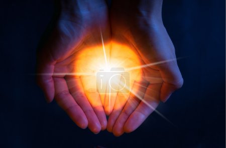 Photo for Human hands holding flash light on background - Royalty Free Image