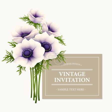 Illustration for Greeting card with anemone flower. Vector illustration EPS10 - Royalty Free Image