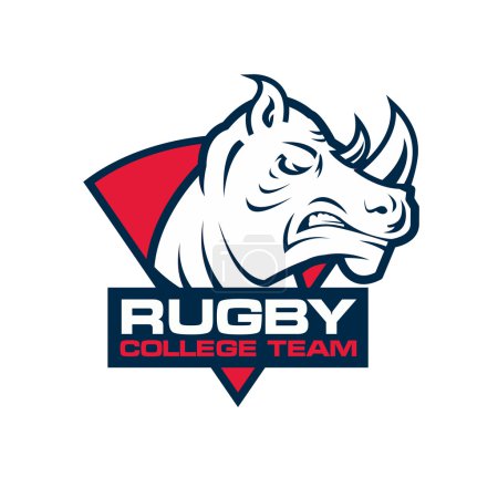 logo del deporte cabeza rinoceronte. Plantilla de placa de rugby
