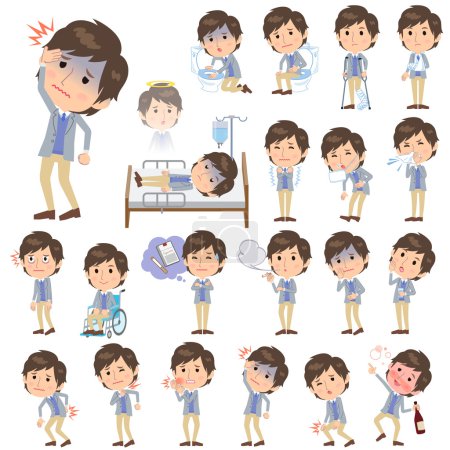 Illustration for Set of various poses of Jacket blue vest men About the sickness - Royalty Free Image