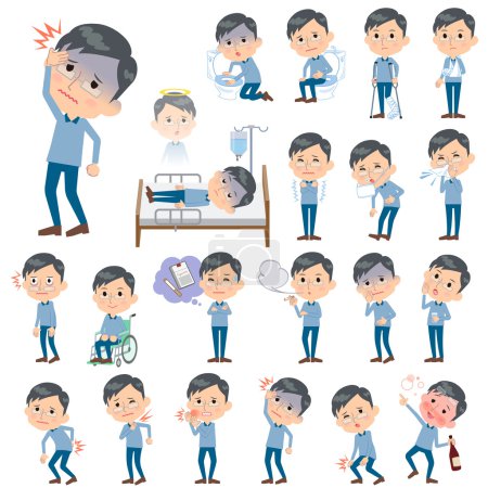 Illustration for Set of various poses of Blue clothing glass dad About the sickness - Royalty Free Image