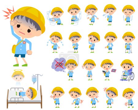 Illustration for Set of various poses of Nursery school boy About the sickness - Royalty Free Image