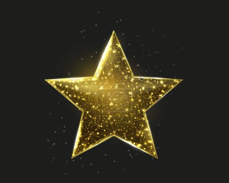 Ilustración de Estrella de alambre de oro, estilo poli bajo. Éxito, ganar el concepto de símbolo. Ilustración moderna abstracta del vector 3d sobre fondo azul oscuro. - Imagen libre de derechos