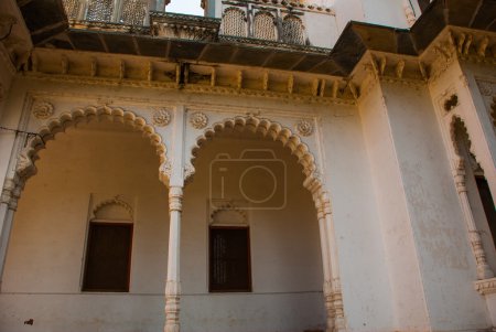 Photo for Architectural detail, a fragment of the task. The library building in the Park in the summer. Udaipur, Rajasthan, India. - Royalty Free Image