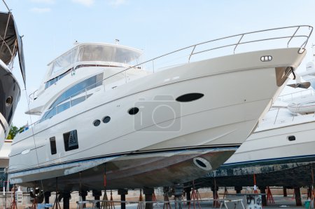 Luxury yacht at shipyard for maintenance in Phuket, Thailand