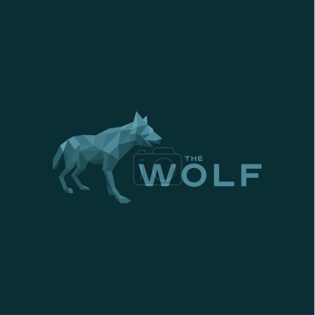 Logotipo de ilustración de vectores de estilo poligonyn Wolf Low en tonos azules de la marca de calidad
