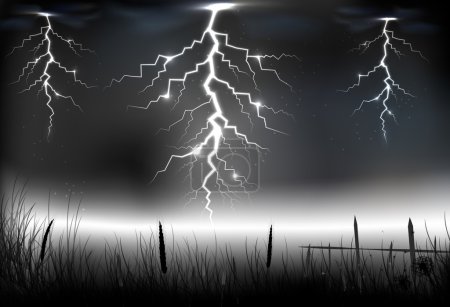 Téléchargez les illustrations : Illustration de la tempête de foudre sur un fond sombre - en licence libre de droit