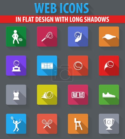 Illustration for Tennis web icons in flat design with long shadows - Royalty Free Image