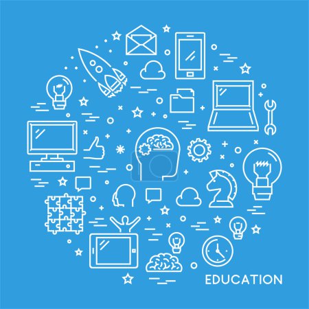 Ilustración de Concepto de diseño lineal banner web para e-learning y educación en línea. Camino abierto
. - Imagen libre de derechos