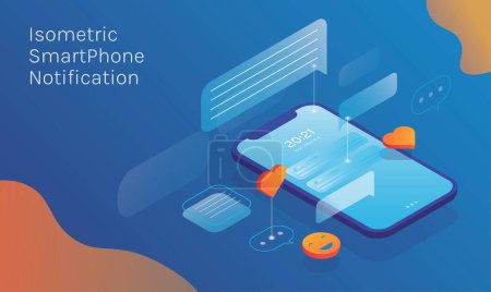 Ilustración de Notificaciones de teléfonos inteligentes isométricos limpios y modernos - Imagen libre de derechos