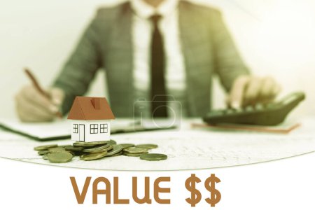 Photo for Conceptual display Value Dolar, Business overview the worth of the process id of the currently running process New home installments and investments plans represeneted by lady - Royalty Free Image