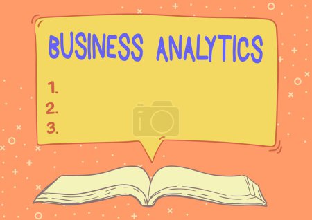 Photo for Handwriting text Business Analytics, Business overview methodical exploration of an organization s is data Open Book illustration With Speech Bubble Presenting A Quote Message News. - Royalty Free Image