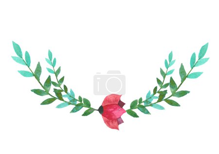 Elemento floral púrpura colorido con hojas y flores, dibujo acuarela
.