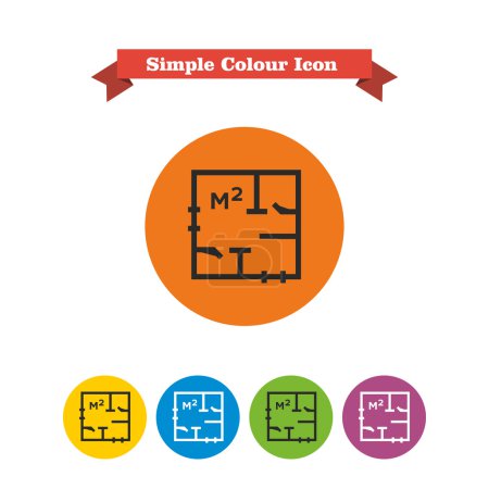 Ilustración de Icono de esquema de apartamentos con designación de metro cuadrado - Imagen libre de derechos