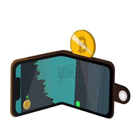 Ilustración de Criptomoneda Bitcoin Mobile Wallet Concepto Vector gráfico aislado sobre fondo blanco - Imagen libre de derechos
