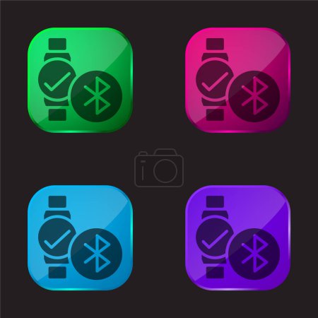 Ilustración de Bluetooth icono de botón de cristal de cuatro colores - Imagen libre de derechos