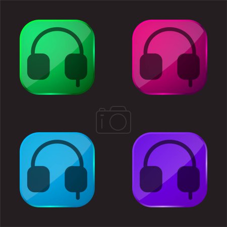 Auriculares Símbolo de herramienta sólida icono de botón de cristal de cuatro colores