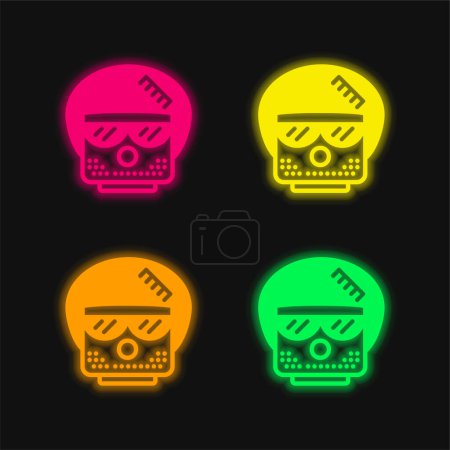Afro cuatro color brillante icono del vector de neón
