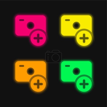 Illustration for Add four color glowing neon vector icon - Royalty Free Image