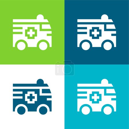 Téléchargez les illustrations : Ambulance Ensemble d'icônes minimal plat quatre couleurs - en licence libre de droit