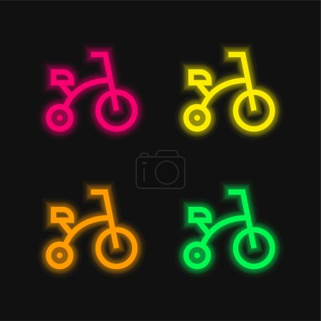 Bicicleta de cuatro colores brillante icono del vector de neón