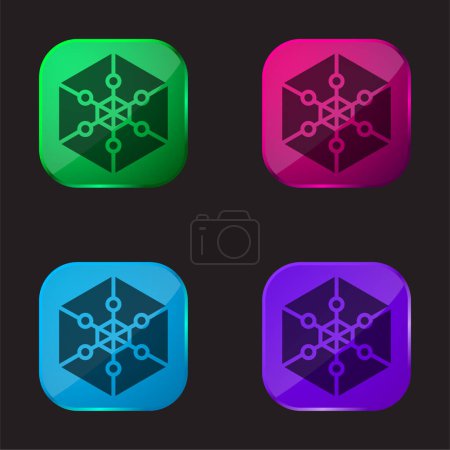 Análisis icono de botón de cristal de cuatro colores
