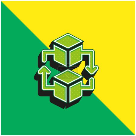 Blockchain verde y amarillo moderno vector 3d icono del logotipo