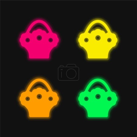 Ramo de cuatro colores brillante icono de vectores de neón