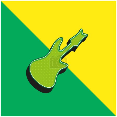 Téléchargez les illustrations : Silhouette de guitare basse Logo vectoriel 3D moderne vert et jaune - en licence libre de droit