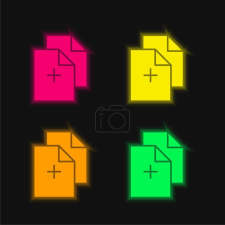 Añadir Documentos cuatro color brillante icono de vectores de neón