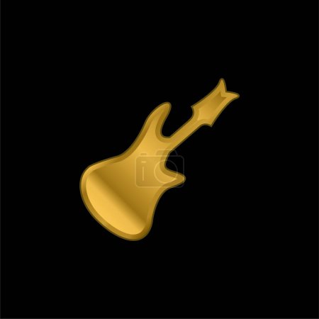 Bajo Guitarra Silueta chapado en oro icono metálico o logo vector