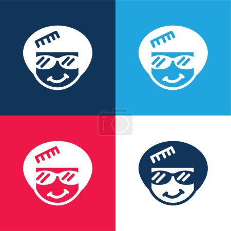 Afro azul y rojo conjunto de iconos mínimo de cuatro colores