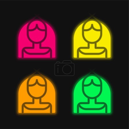 Illustration for Bride four color glowing neon vector icon - Royalty Free Image