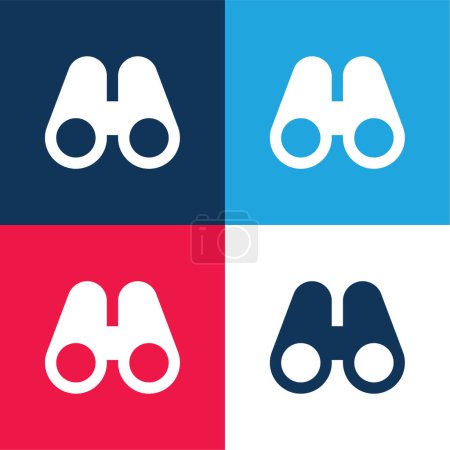 Ilustración de Prismáticos azul y rojo conjunto de iconos mínimo de cuatro colores - Imagen libre de derechos