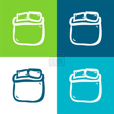 Bed Of Double Size Hand Draw Flat four color minimal icon set