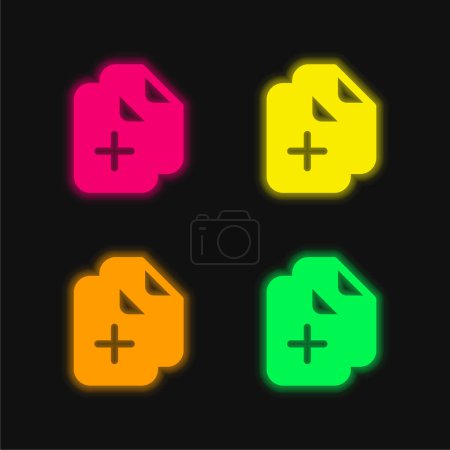 Añadir Documentos cuatro color brillante icono de vectores de neón