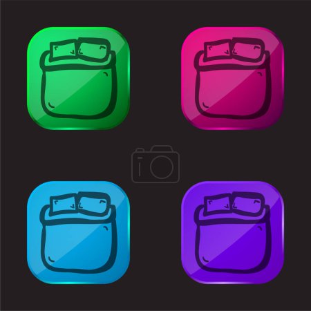 Cama de tamaño doble mano Dibujar icono de botón de cristal de cuatro colores
