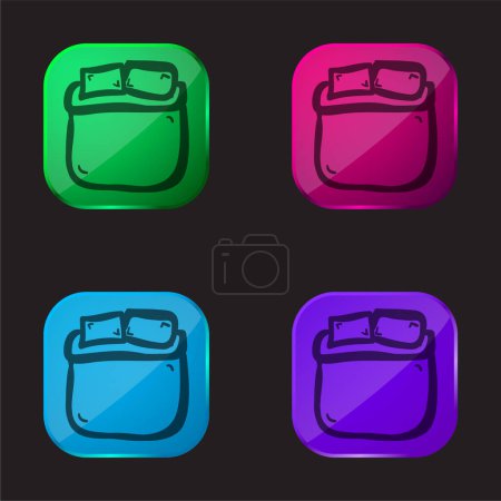 Bed Of Double Size Hand Draw four color glass button icon