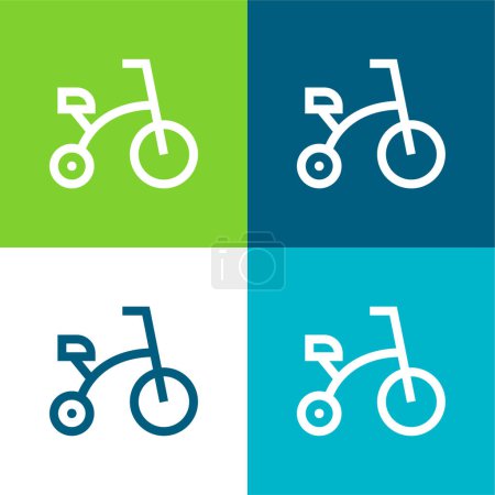 Bicicleta plana de cuatro colores icono mínimo conjunto