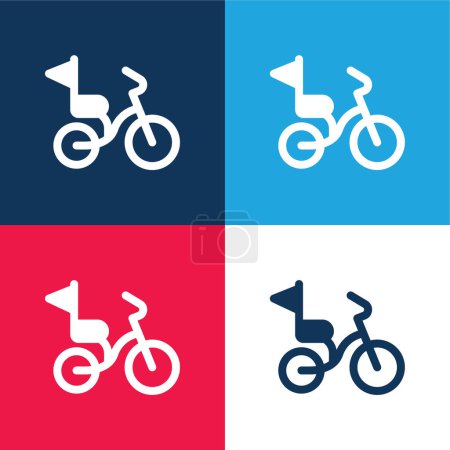 Ilustración de Bicicleta azul y rojo de cuatro colores mínimo icono conjunto - Imagen libre de derechos