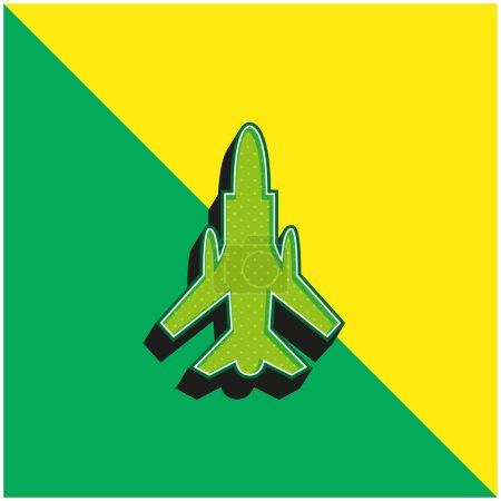 Téléchargez les illustrations : Army Airplane Bottom View Logo vectoriel 3D moderne vert et jaune - en licence libre de droit