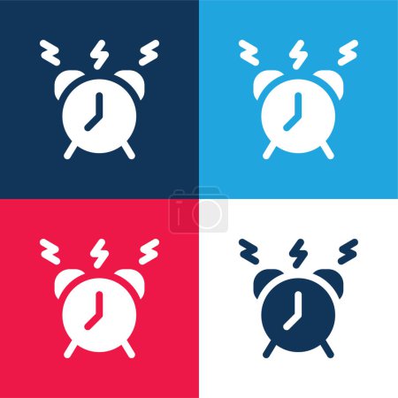 Ilustración de Alarma azul y rojo conjunto de iconos mínimo de cuatro colores - Imagen libre de derechos